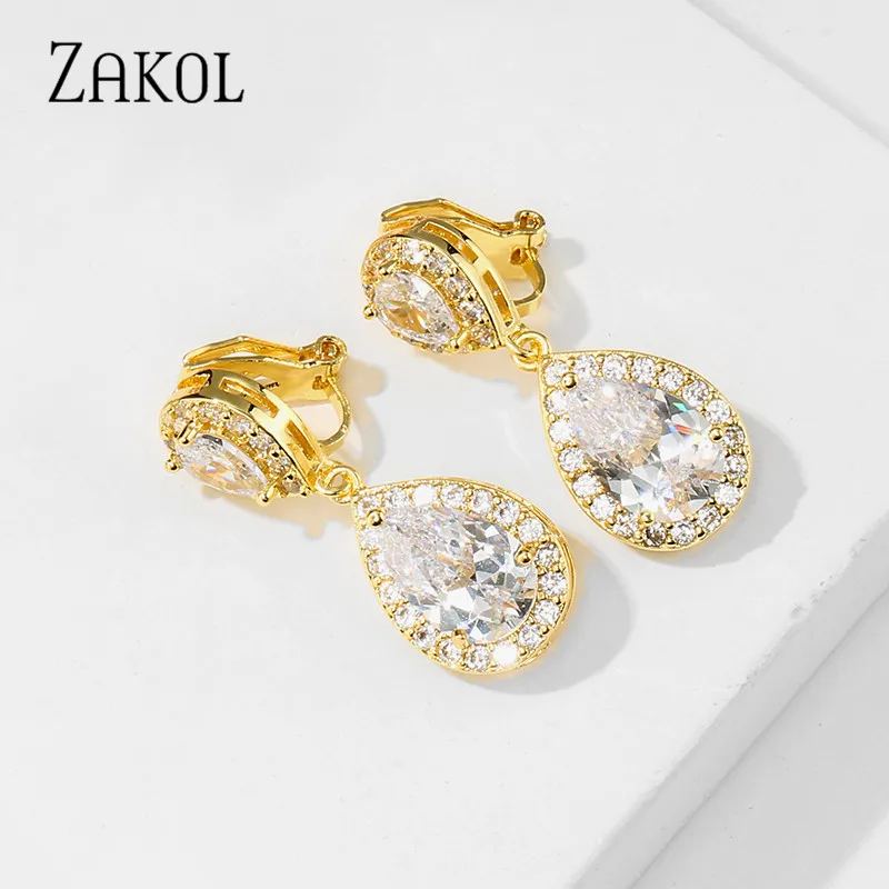 ZAKOL Big Water AAA Cz Zirconia Stone Drop Earrings Necklace Sets for Women Engagement Party Jewelry Gift FSSP263