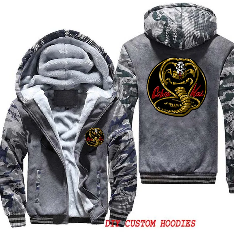 الكاراتيه كيد كوبرا كاي الرجال مقنعين الصوف سميكة الدافئة هوديس البلوز الرجال رياضية الذكور الشتاء هودي معطف البلوز المتضخم