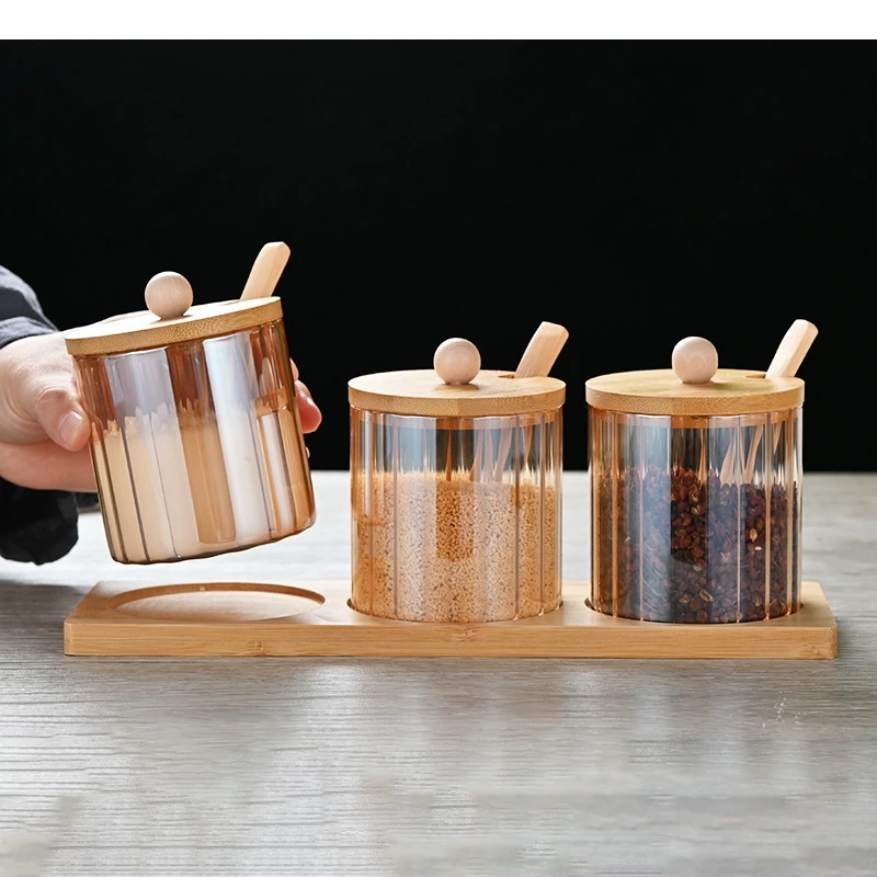 

Transparent Glass Seasoning Jar Set Modern Household Kitchen Salt and Pepper Spice Storage with Spoon