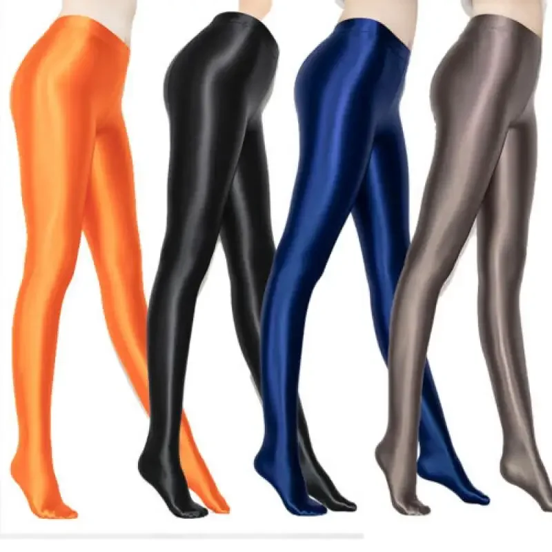 Sexy Full Leggings Oil Shiny Pantyhose for Women Stockings See Through Erotic Lingerie Pants High Elastic Smooth Tights Women