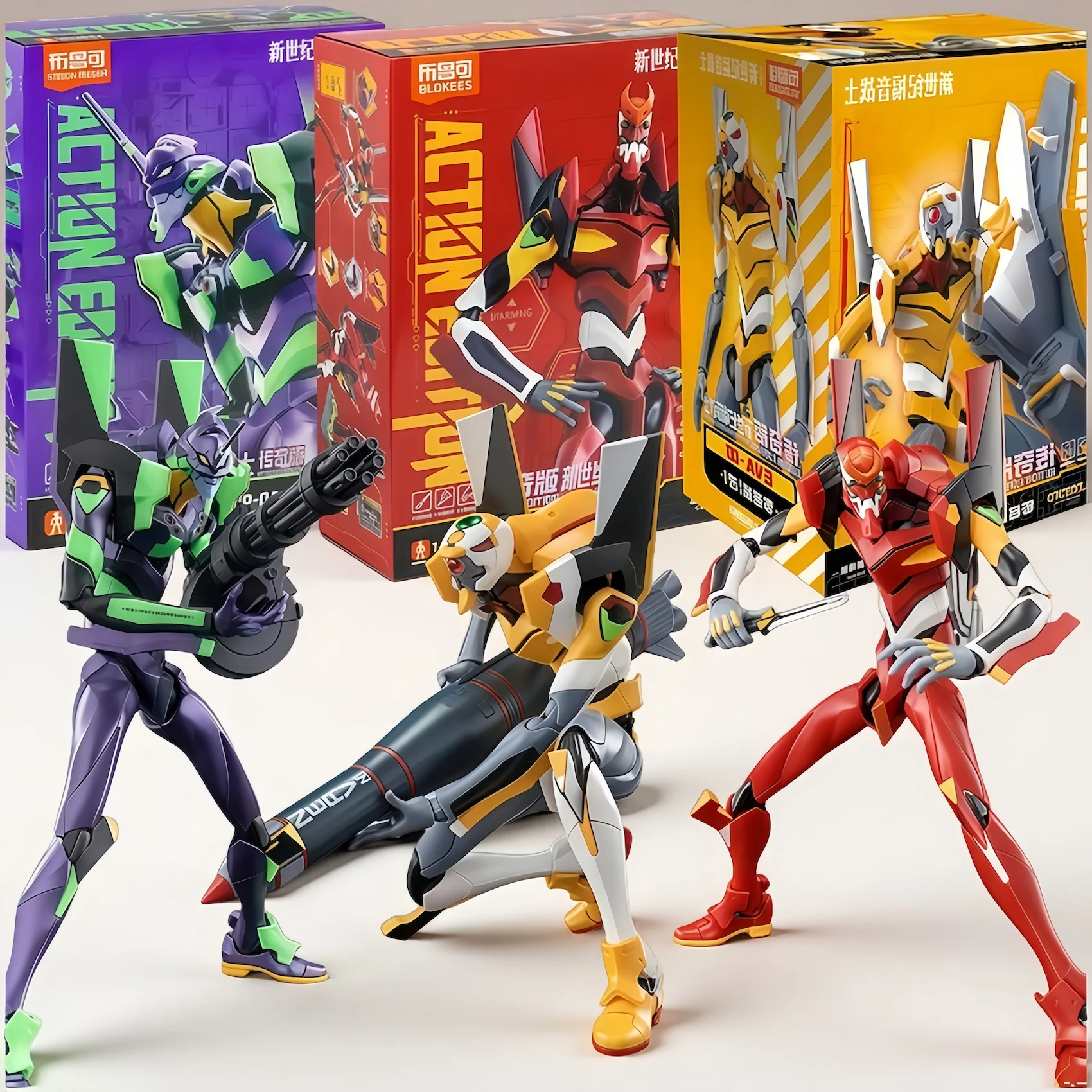 BLOKEES Oryginalny EVANGELION-02 01 EVA00 NEON GENESIS EVANGELION Asuka Shinji Figurka Akcji do Składania Anime Robot Zbroja Zabawki Prezent