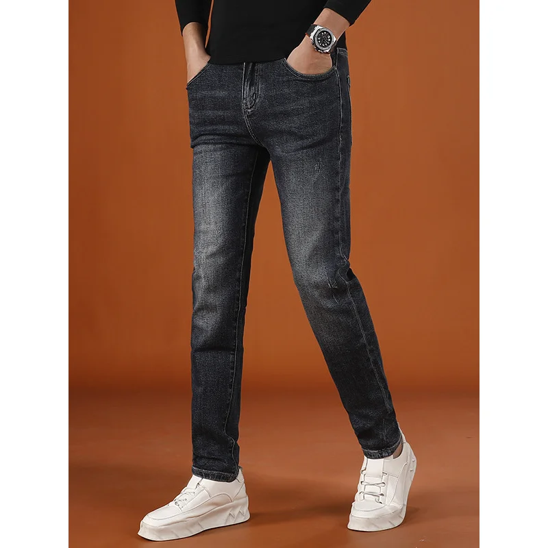 2025 New Men's Jeans with Elasticity,, Small Feet, Trendy Fashion, Casual, Autumn Pants
