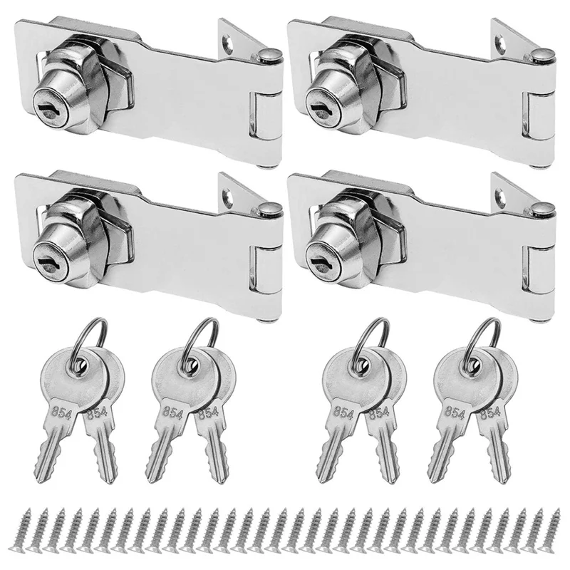 

ABGE-Keyed Hasp Latch Lock Twist Knob Latch Keys Screw For Small Doors Drawer Cabinets And Plated Hasp Lock With Keys