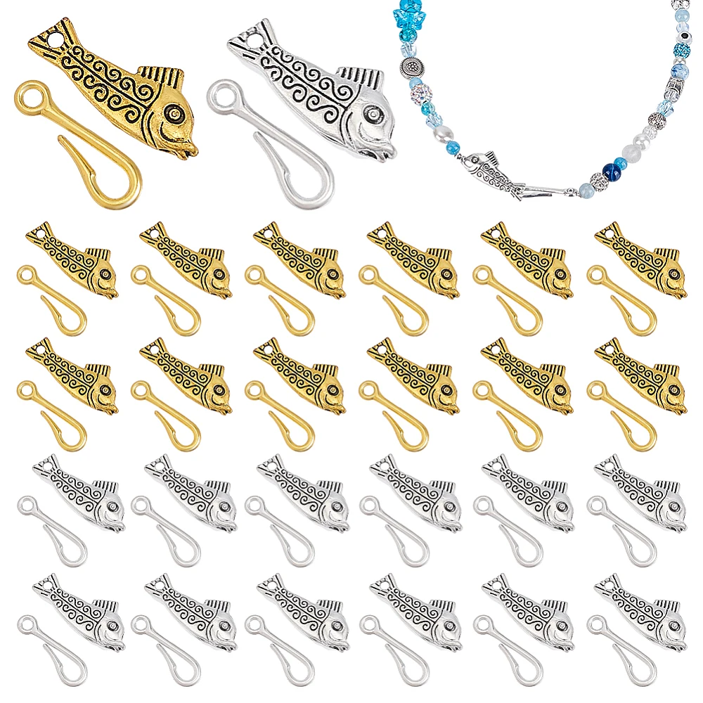 40 Sets Fish Toggle Clasps 34mm OT Clasps Alloy Jewelry Clasp Closure Metal T Bar Clasp Closure Clip Connector for Necklaces