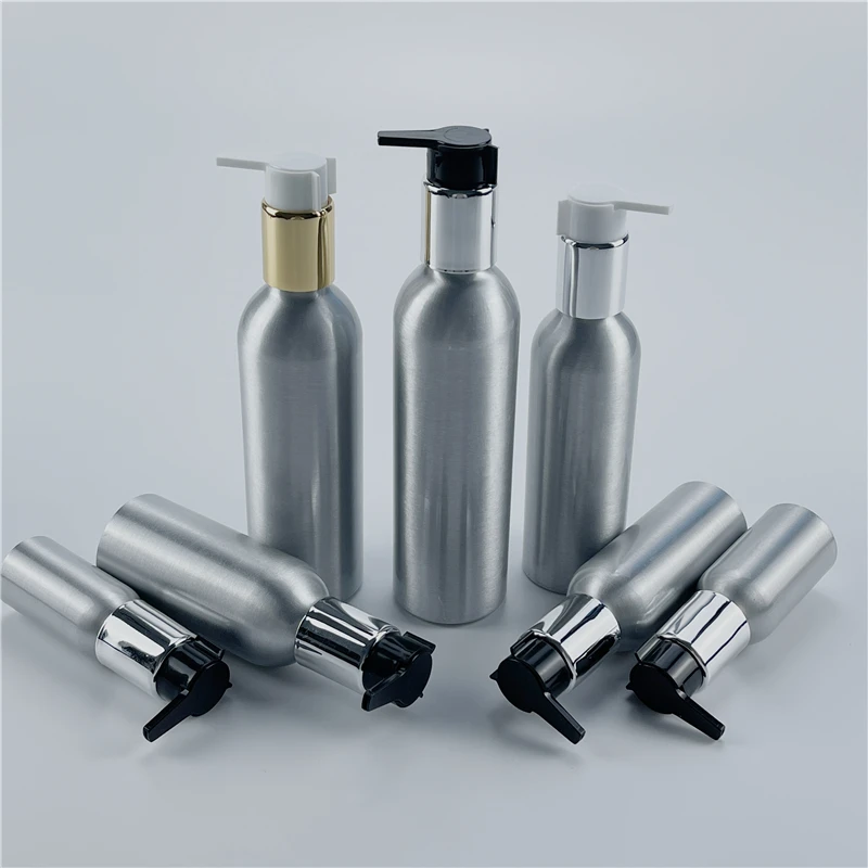 

30ML-250ML X 25 Aluminum Bottle With Anodized Aluminum Lotion Pump Empty Travel Shampoo Liquid soap Cosmetics Aluminum Container