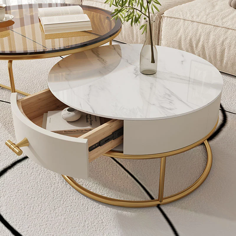 Silver Luxury Coffee Tables Round Drawer Storage Minimalist Coffee Tables Modern Nordic Mesas Stoliki Kawowe Home Furniture