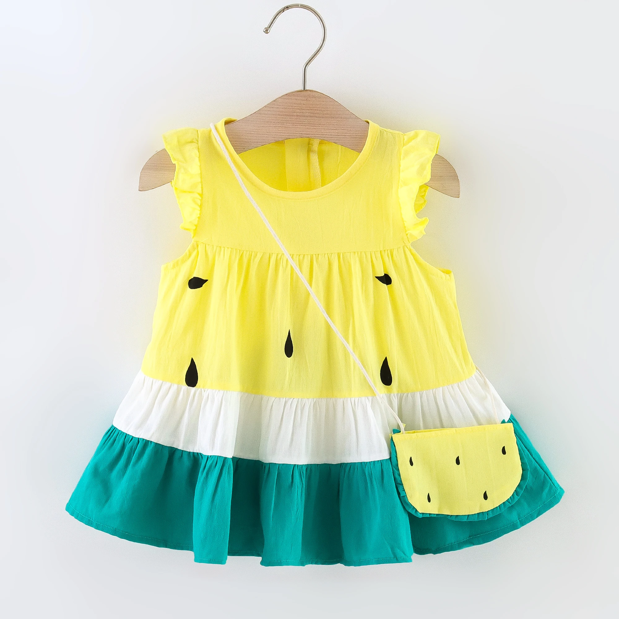 2pcs Baby Girls Casual Color Block Sleeveless Summer Dress & Bag Set Clothes