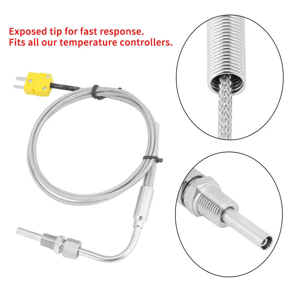 

1300°C K Type EGT Motor Exhaust Gas Temperature Sensor Stainless Steel Probe Thermocouple Tube Thread 1/8’' NPT Elbow Male-Plugs