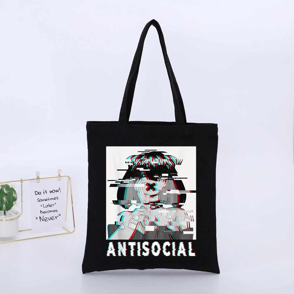 Abstract Digital Art Canvas Tote Bag, Streetwear Style for Daily Urban Use