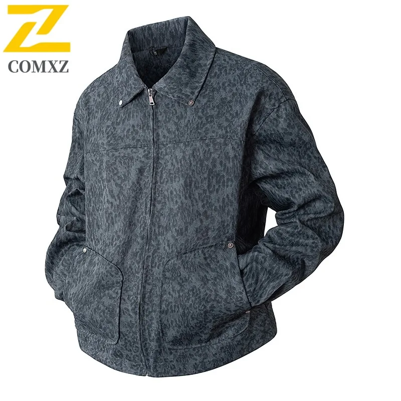 

COMXZ Small Leopard Print Vintage Tie Dye Lapel Old Money Style Light Luxury Niche Design Small waterproof and windproof Jacket