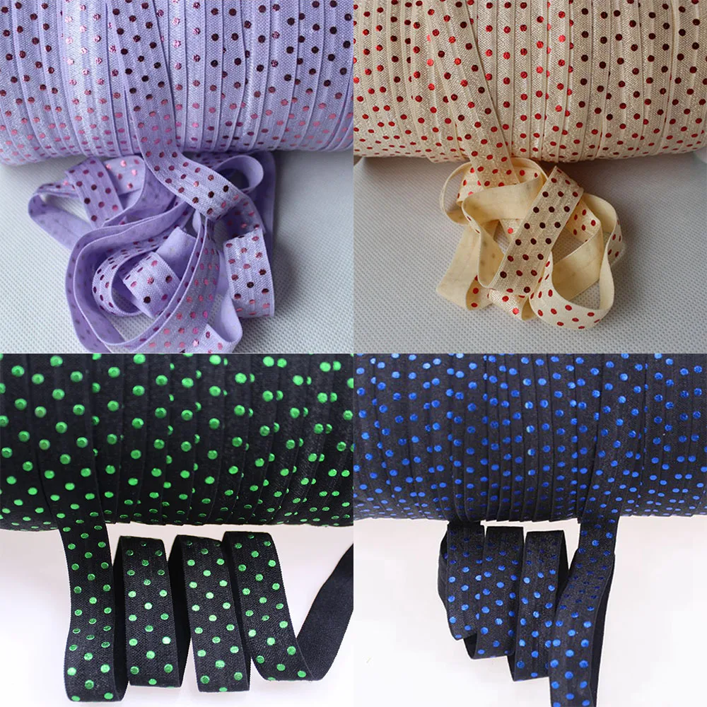 

5/8" 15mm Multicolour Foil Little Polka Dots Printed FOE Fold Over Elastic Ribbon For DIY Sewing Accessories Hair Accessories