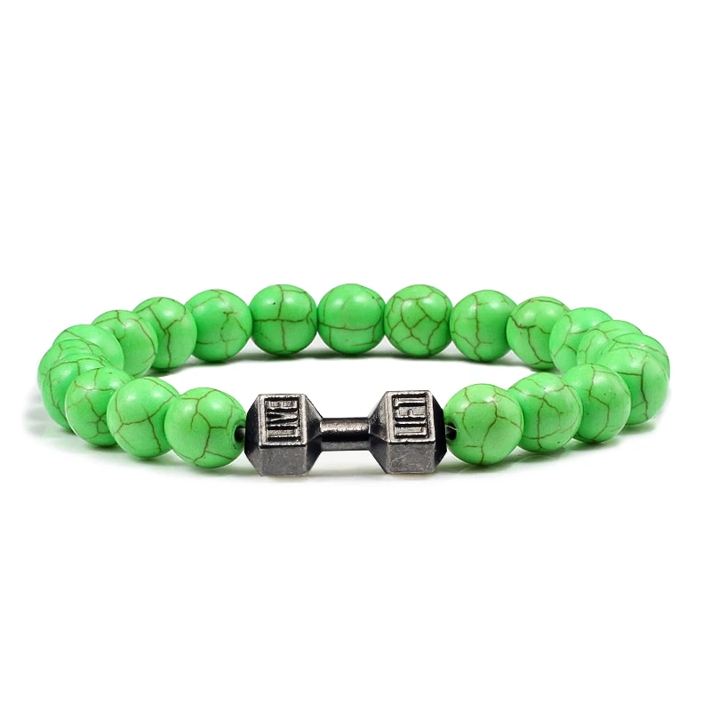 Natürliche Vulkanstein Armband Männer Matte Schwarz Lave Weiße Perlen Charme Hantel Strang Armbänder Frauen Barbell Fitness Schmuck