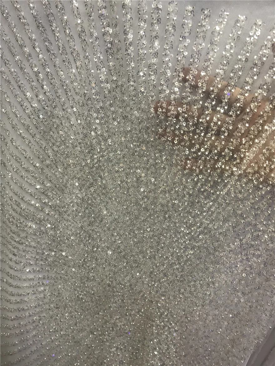 

Sequins Embroidery French Mesh Lace Fabric SYJ-1302209 African Handmade Beads Tulle Lace Fabrics for Party