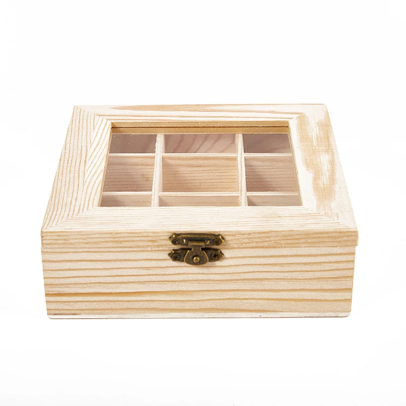 9 Compartments Storage Box Organizer Wooden Sugar Bag Container Wooden Tea Bag Jewelry Accessories Organizer Brooch Organizer