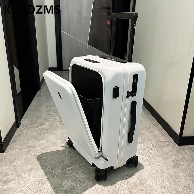 KLQDZMS PC Luggage Front Opening Laptop Trolley Case 20 Inch Boarding Box Men's USB Charging Password Box Women's 24 Suitcase