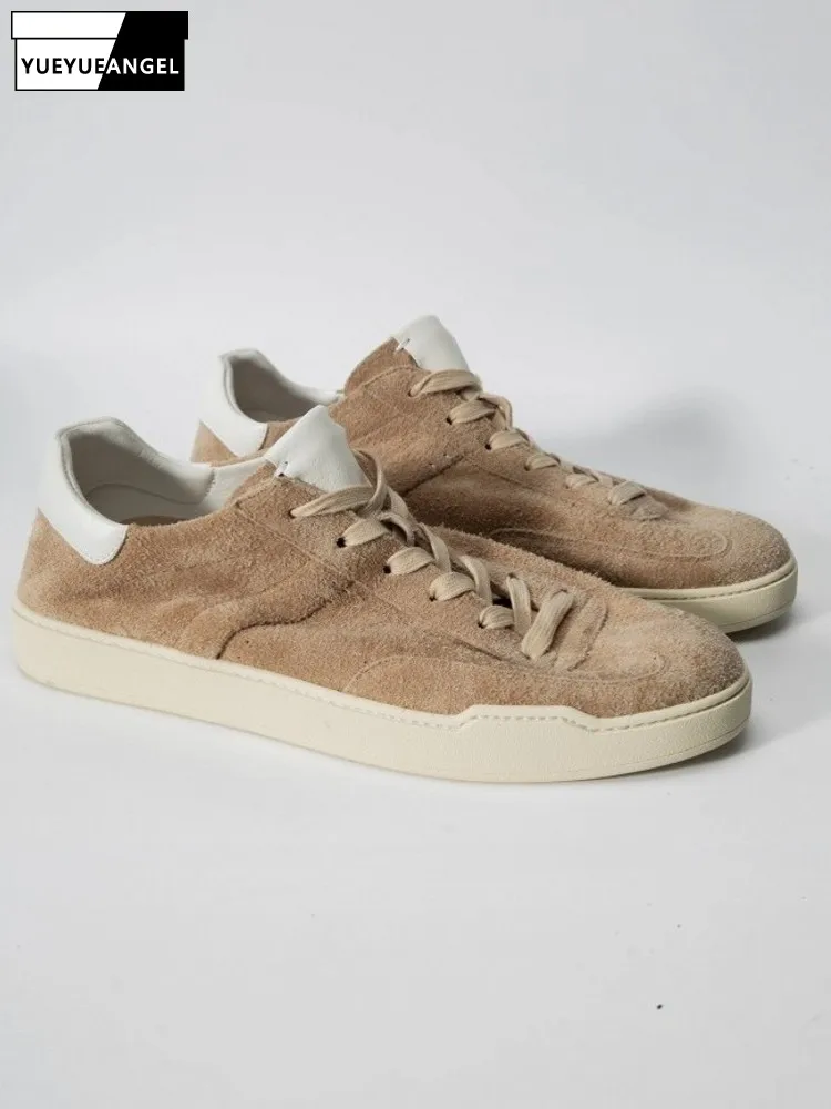 Autumn Mens Casual Skateboard Shoes Spliced Real Cow Suede Leather Shoes Lace Up Comfortable Outside Joggers Sneakers Low Cut