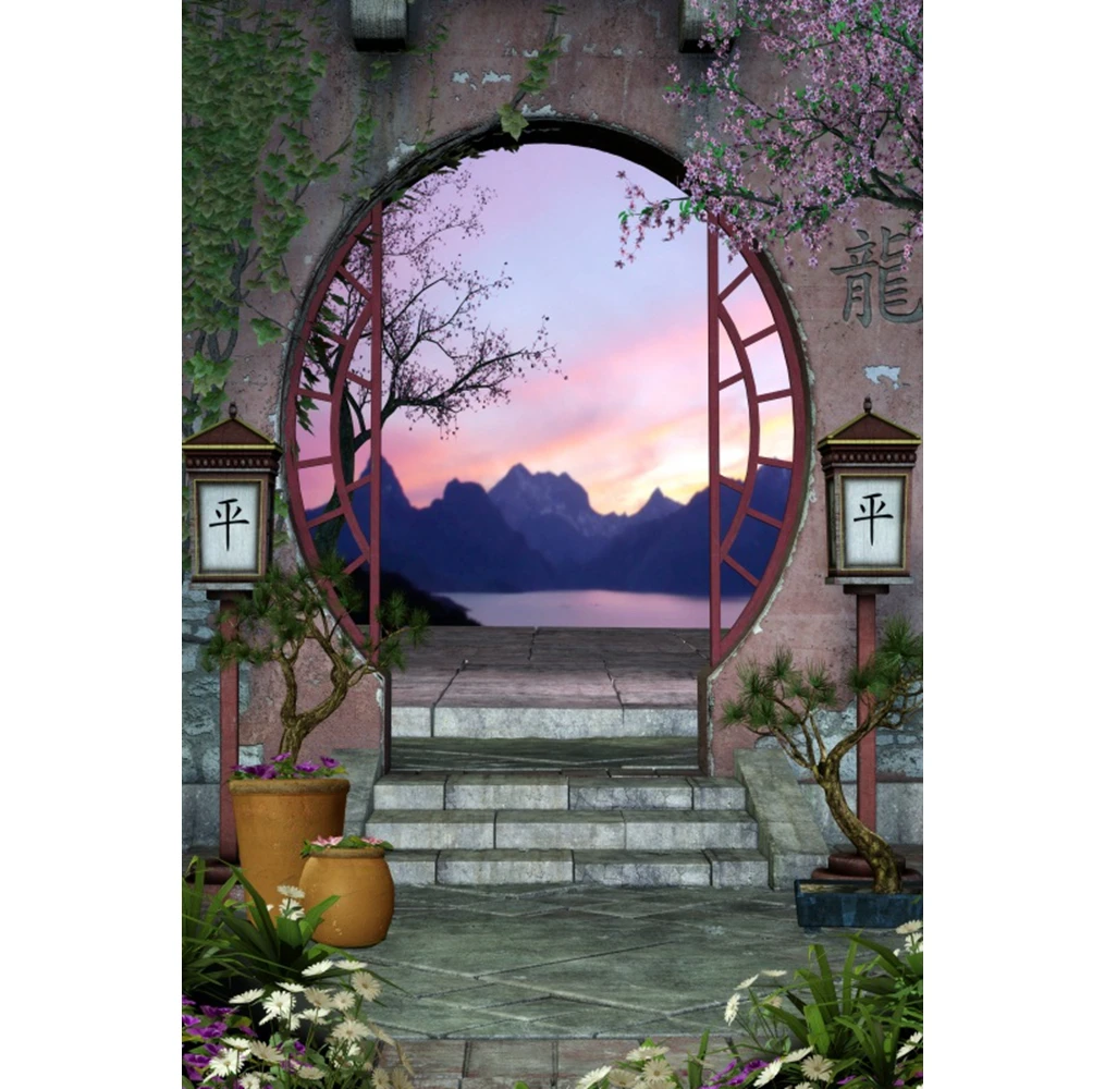 Chinese Style Ancient Building Blossom Old House Gate Couplet Spring Festival New Year Photography Backdrops Photo Backgrounds