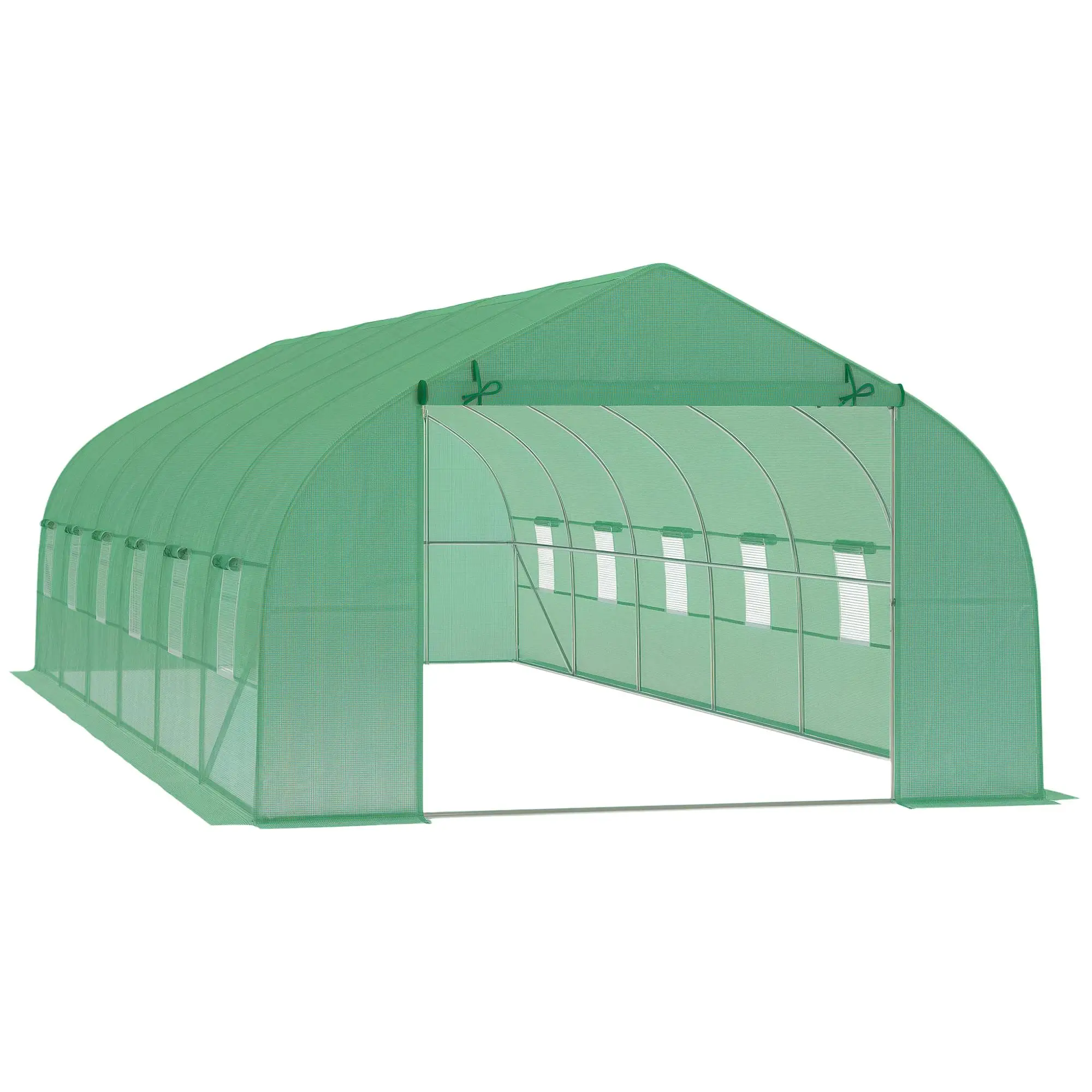 Gewächshaus Tunnel 800x300x200cm mit 12 Fenstern Rolltür PE-Plane Stahlrahmen für Gemüse