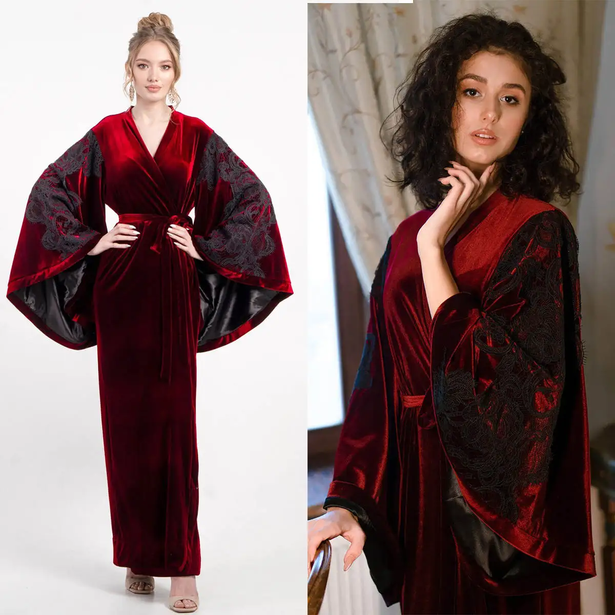 

Элегантная женская ночная рубашка, пижамы с v-образным вырезом и аппликацией на шнуровке, с длинным рукавом, свадебный халат для фотографии, на заказ