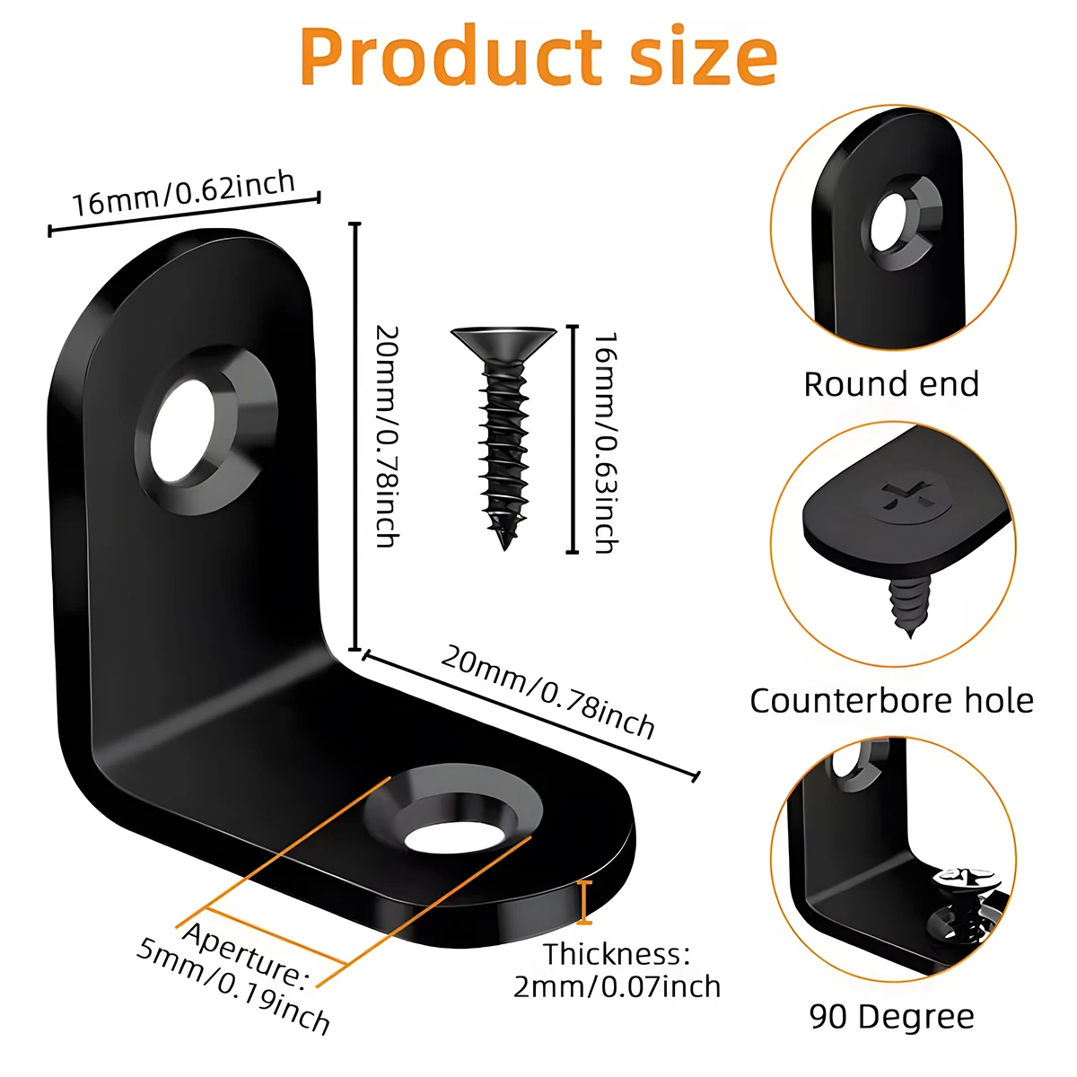 36pcs/Box Black L-shaped Right Angle Support Accessories with Screws Heavy duty Connection Angle Connector Wardrobe Fixed