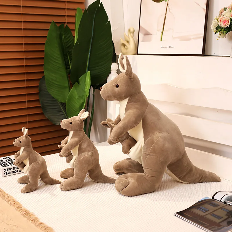 Simulation Cute Mother-Child Kangaroo Doll Plushies Toys Soft Stuffed Animals Real Life Kangaroo Dolls for Baby Kids Gifts Decor