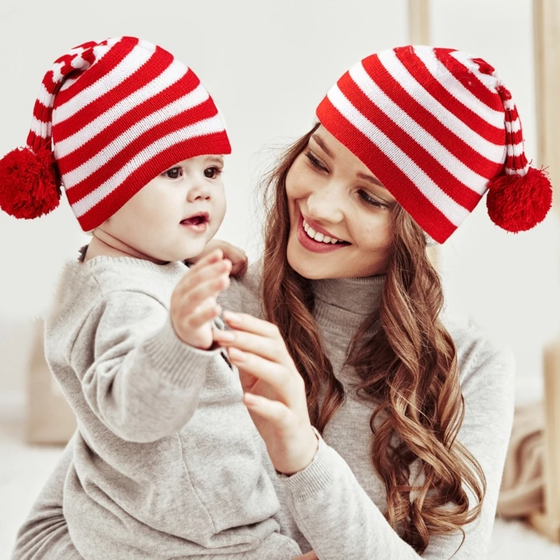 

Christmas Knitted Hat Cute Pom Pom Adult Kids Soft Beanie Santa Hat New Year Party Kids Gift Navidad Noel Xmas Decoration 2023