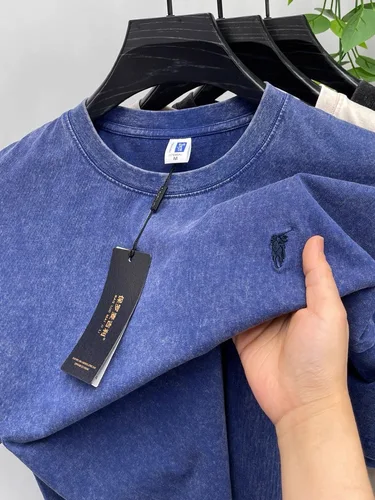 Imagen 2 del producto Camiseta de manga corta bordada de marca de lujo para hombre tendencia de verano retro 100% algodón de calle suelta casual Paul top de cuello redondo