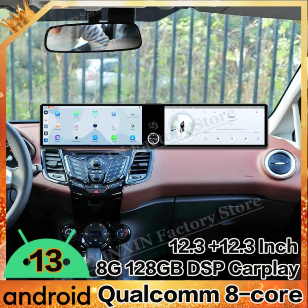 

Интерakcja с двойным экраном Android 13 Auto для Ford Fiesta 2009 ~ 2014 Мультимедийная GPS-навигация Автомобильный радиоприемник Стереоприемник Головное устройство
