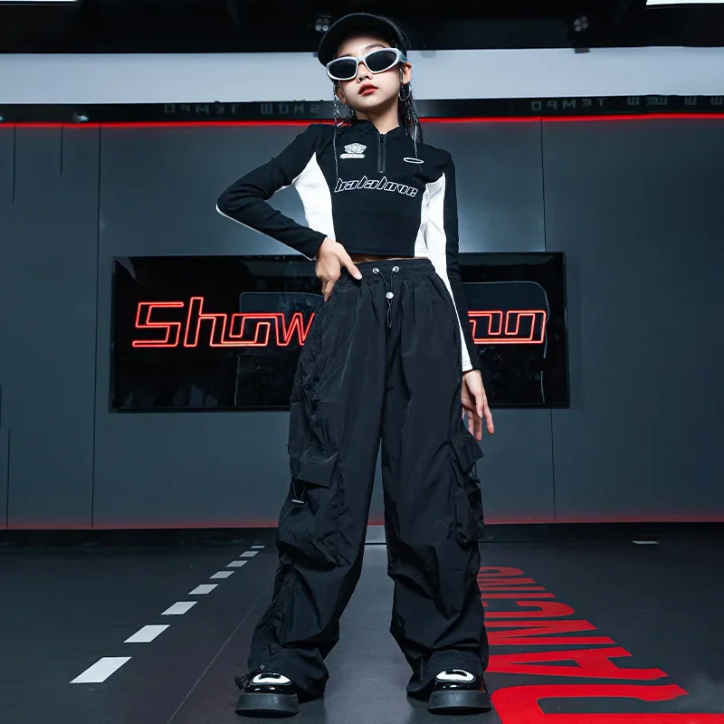 

Girl Hip Hop Dance Costume Children Black-white Match Top Black Joggers Pants Kids Jazz Street Performance Clothes