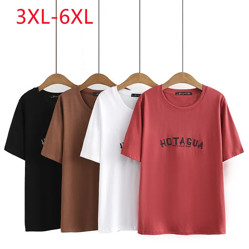 

New 2023 Ladies Summer Plus Size Tops For Women Large Size Short Sleeve O-neck wine red T-shirt 3XL 4XL 5XL 6XL