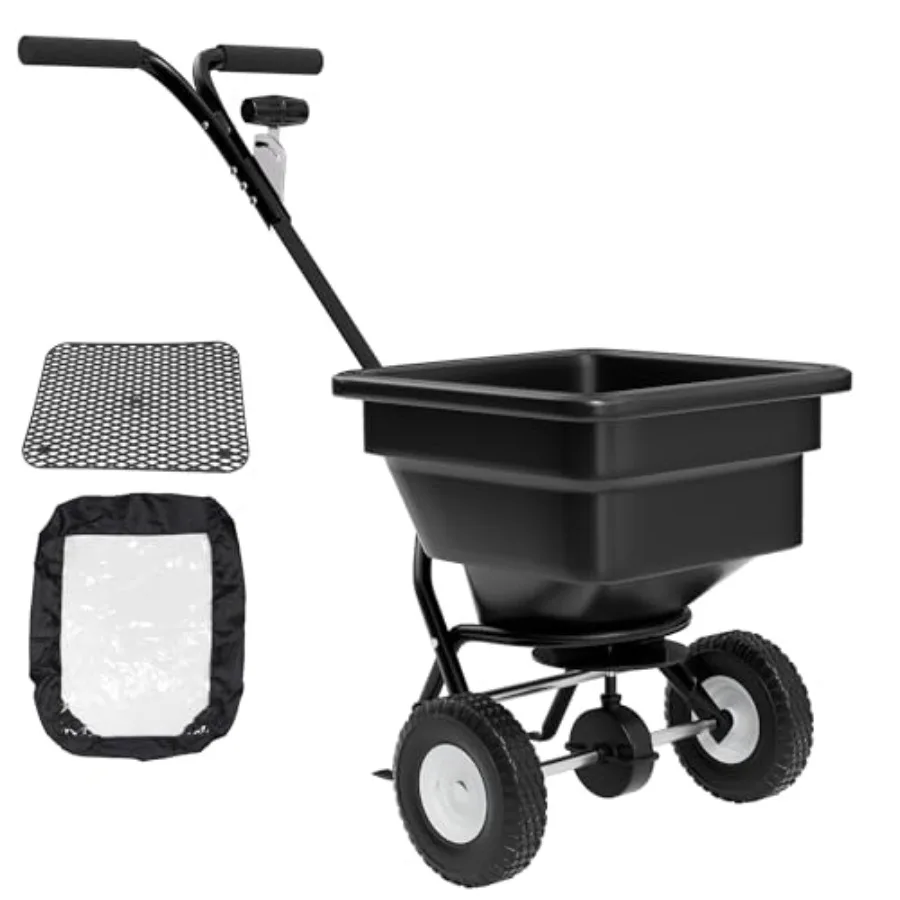 

Walk-Behind Fertilizer Spreader for Lawn Care PPOLB Plastic Hopper Black 100LB Capacity with 30-Level Flow Control 010FT Width