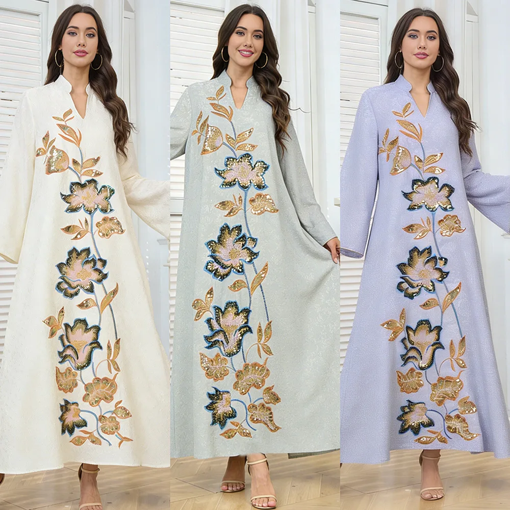 2026 Women Luxury Elegant Sequins Patchwork Ethnic Loose Trendy Ceremonial Abaya Turkey Arabian Muslim Fashion Female Jalabiya