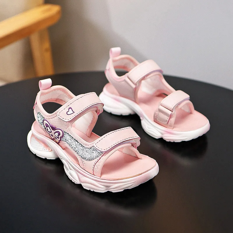 Korean Style Sweet Style Sandals Summer Solid Color Girls Baby Sandals Open Toe Small PU Slipper Shoes Size 28-38