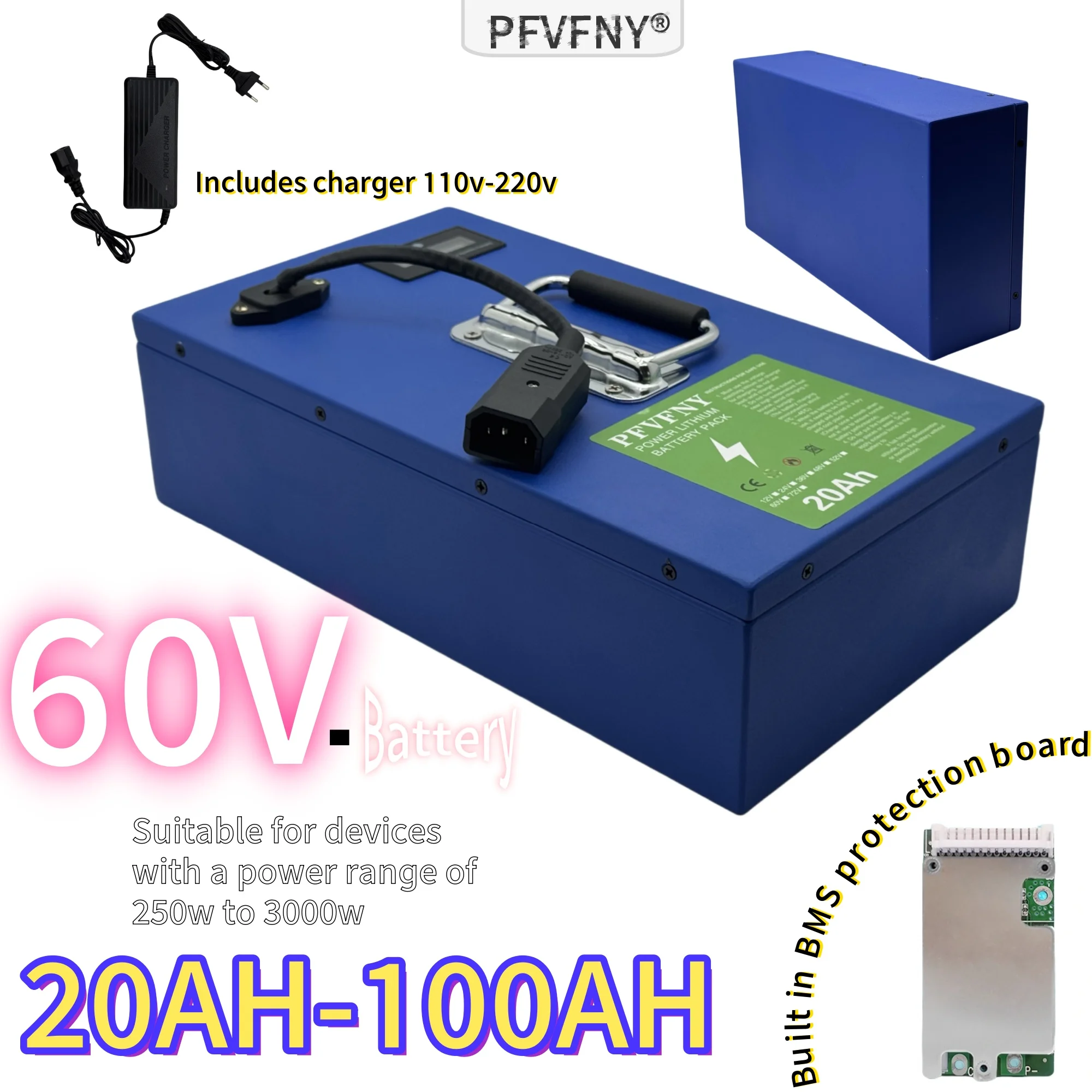 Air fast transportation New Full Capacity Power 18650 Lithium Battery 60V 20AH-100AH Lithium Battery Pack Suitable for 250-3000W