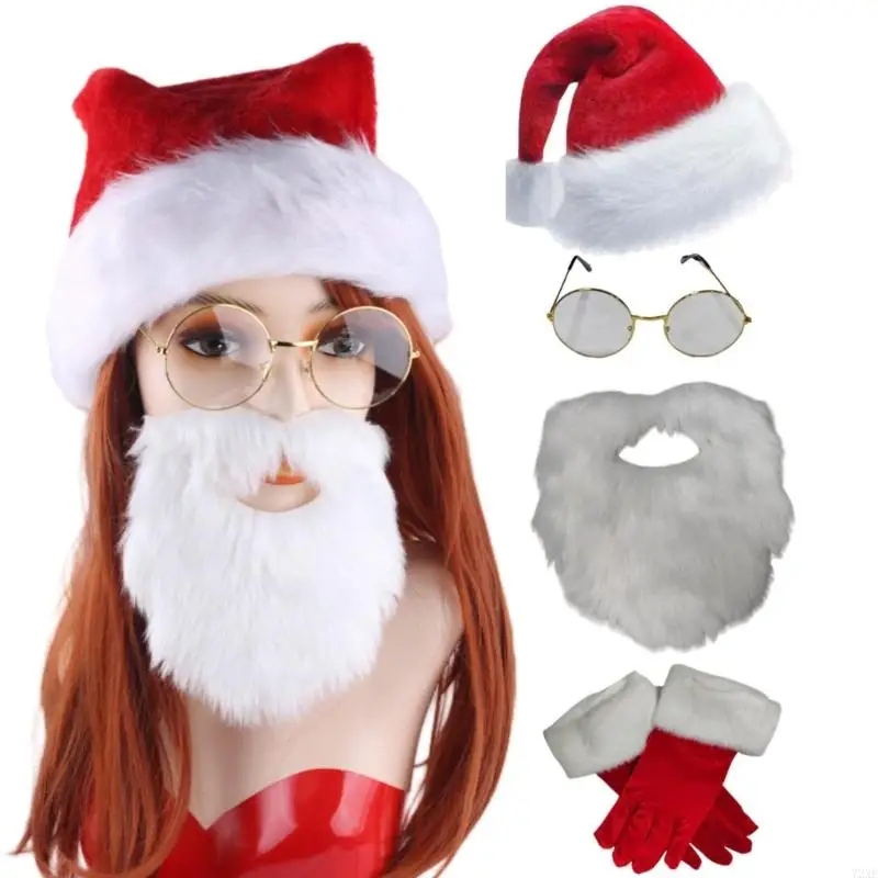 72XE Kostium Świętego Mikołaja dla kobiet mężczyzn Strój Świętego Mikołaja Świąteczne przebieranie Świętego Mikołaja Akcesoria