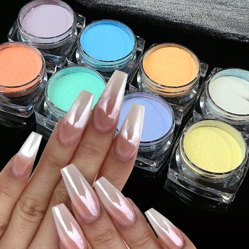 Aurora perle nue rose blanc ongles paillettes poussière Chrome clair de lune blanc frottant sur poudre coquille miroir Pigment Nail Art fournitures