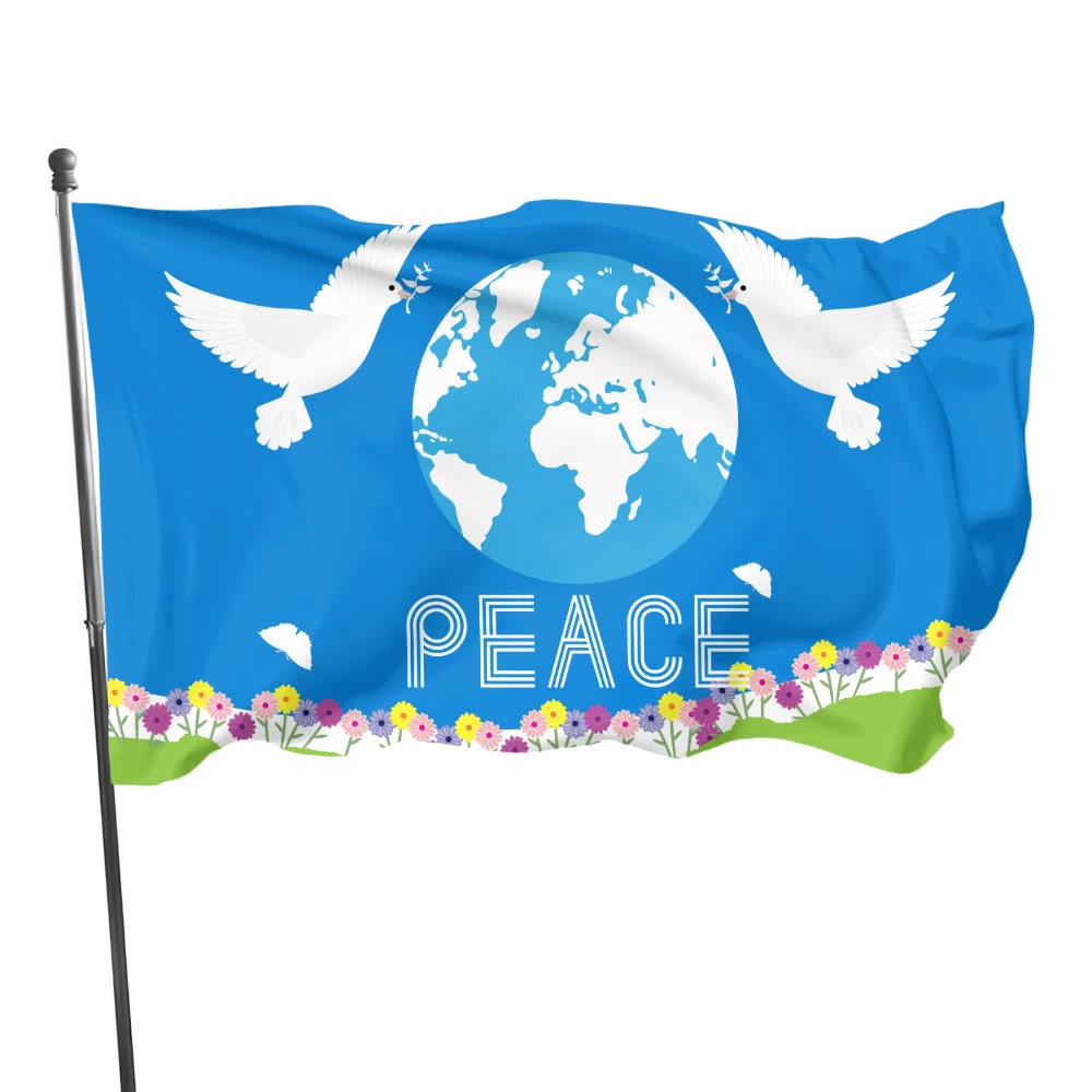 PEACE Flags Pigeon Banner LOGO Pattern  Symbolizes World Peace and Love  Indoor  Outdoor Decoration for Memorial Gift