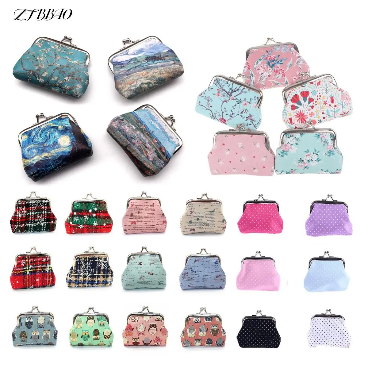 1PCS Lady Retro Girl Vintage Flower Small Wallet Pocket Women Printing Coin Purses Cute Wallet Hasp Zero Wallet Purse Clutch Bag