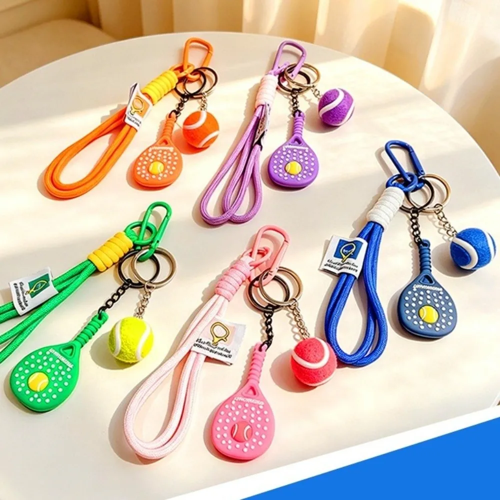 Detachable Fitness Series Pendant Simulation Style with Buckle Tennis Racket Key Holder Dopamine Tennis Racket Set Keychain