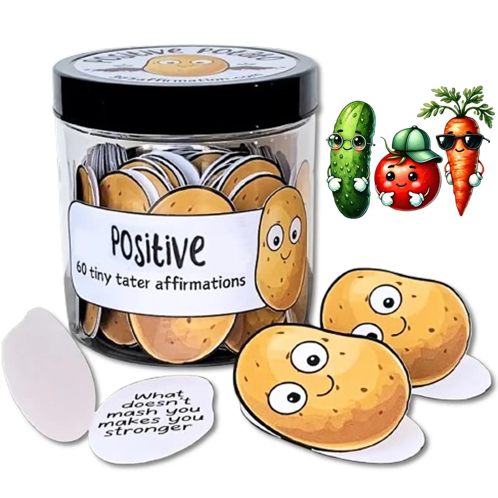 Positive Pickle Emotional Support Affirmation Cards, 30/60 Mini Positive Affirmation Card Jar Decorative, Daily Positive Quotes