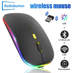 Tablet Computer Bluetooth Wireless Mouse Rechargeable Mouse 1600DPI RGB Backlight Mice for PC Laptop 2.4GHz USB Gaming Mouse