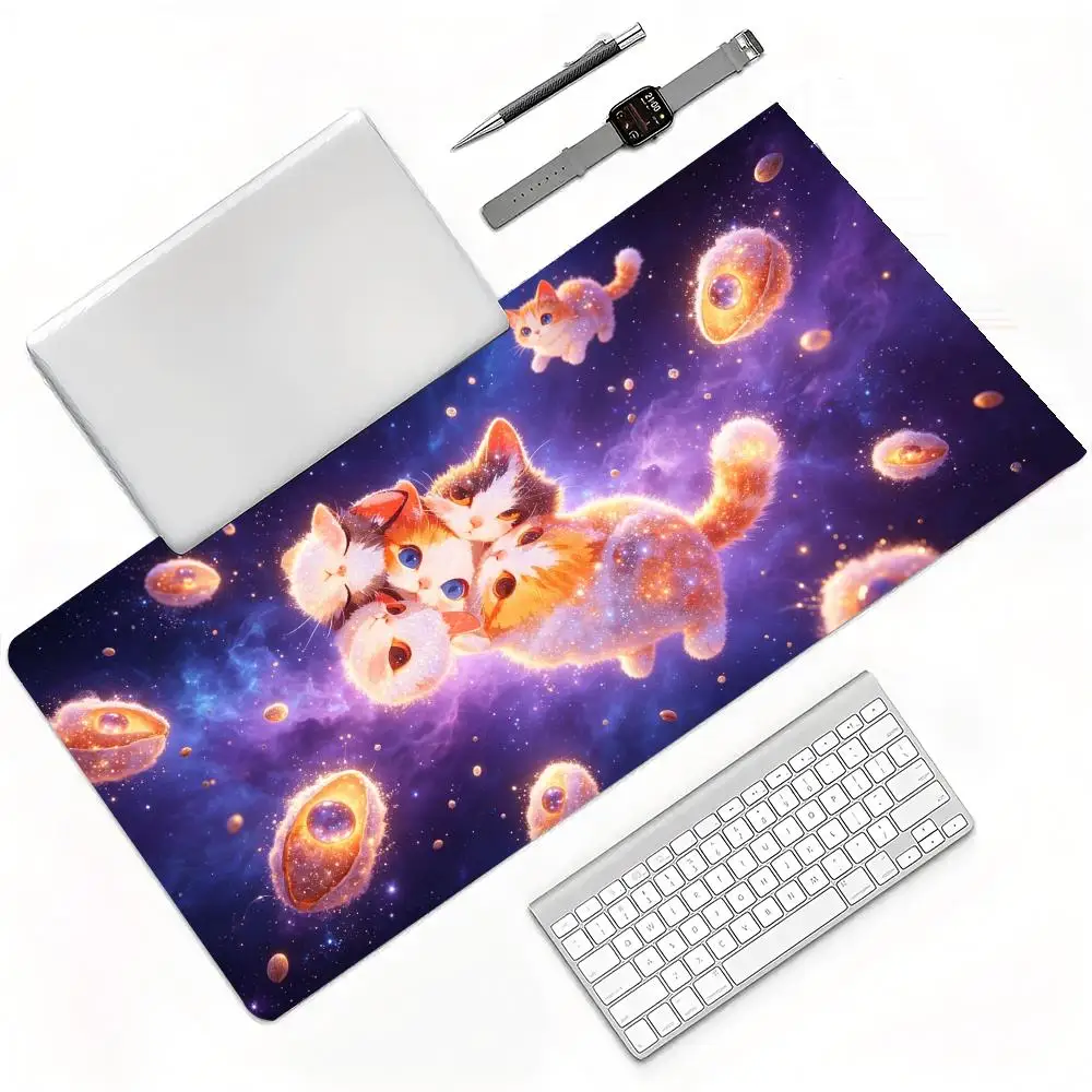 Cute Cookie Cat Candy Marshmallow Flower Large Mouse Pad Non Slip Rubber Desk Mat for Laptop Gaming Home Office Decor