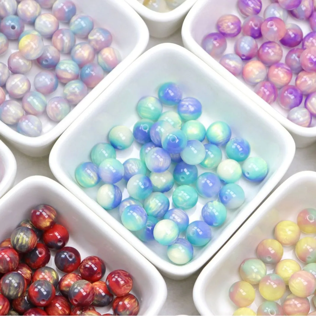 50Pcs 16mm Light‑Sensitive Color‑Changing Gold Foil Resin Round Beads Ancient Style Three‑Color Design For DIY Bracelet Making