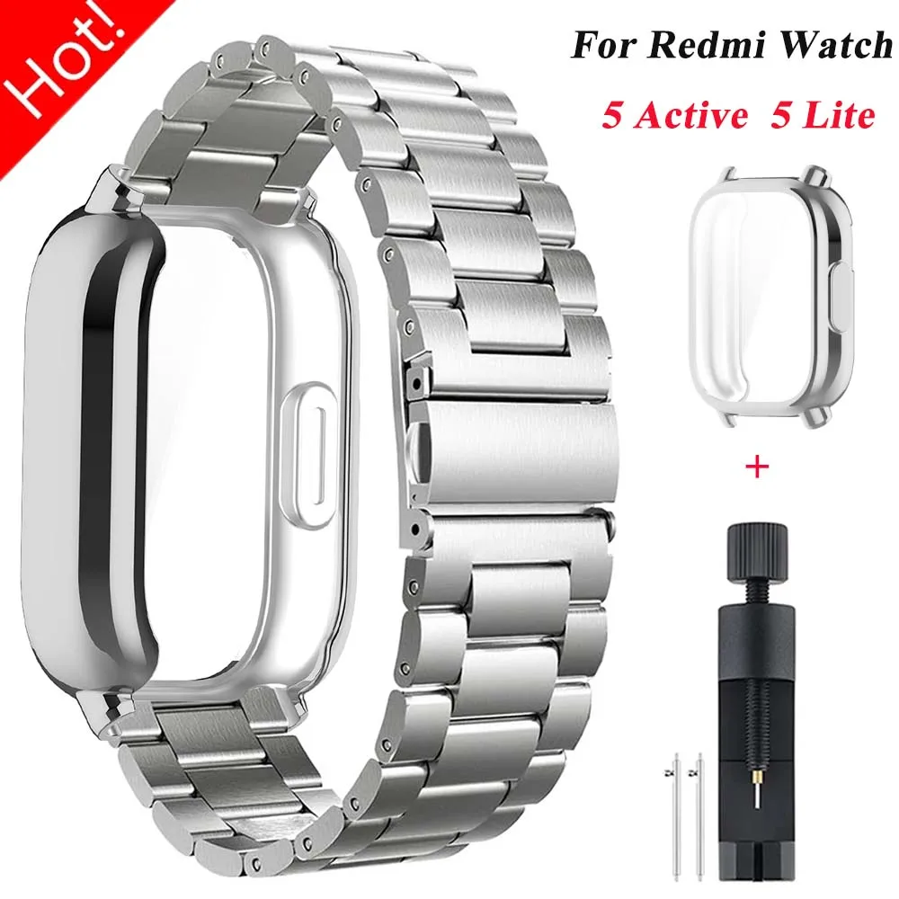 NEW Case+Luxury Metal Strap For Redmi Watch 5 Active TPU Soft Case For Xiaomi Redmi Watch 5 Lite StainlessSteel Watchband Correa