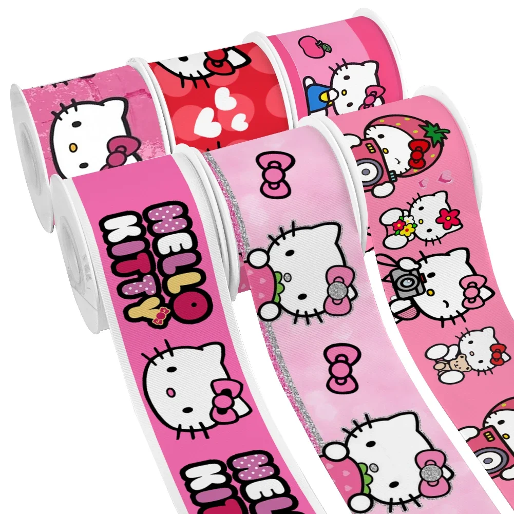 Japanese Cartoon Cat Hello Kitty Printed Grosgrain Ribbon for Cheer Bows DIY Girl Headwear Hair Bows 10yards Satin Ribbon