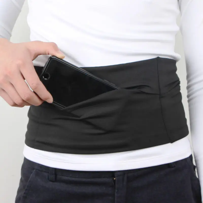 Saco de cintura de corrida invisível elástico perto encaixe grande capacidade cinto yoga saco ajustável saco do telefone móvel unisex