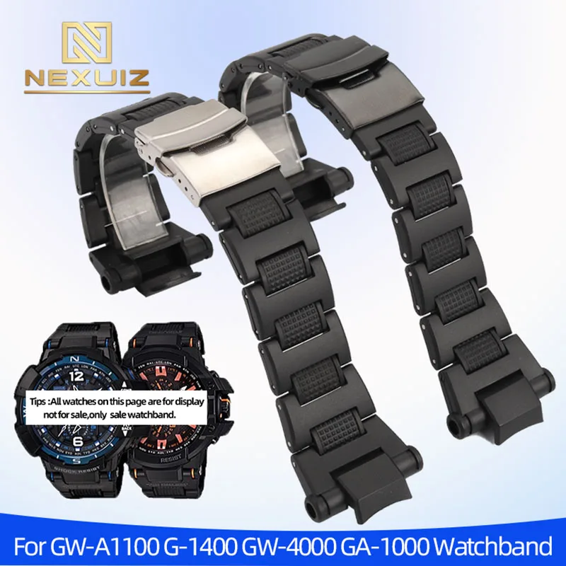 22mm Black Plastic Steel WatchStrap For G-shock Air Dominator GW-A1100 G-1400 GW-4000 GA-1000 WatchBand With Men's Watchchain