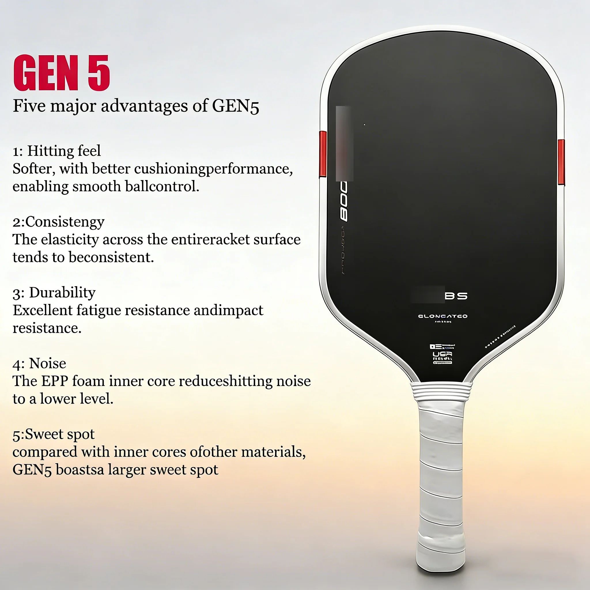 

Ракетка для пиклбола Boom Core: материал EPP, мощность и взрывная сила, превосходное ощущение при ударе, высокая точность, стабильная производительность.