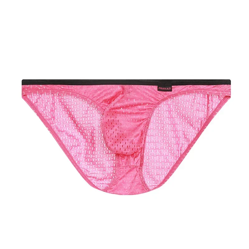 Men's Mesh Briefs Breathable Low Rise U Convex Pouch Underwear Thin Ice Silk Sport Panties Youth Fashion Thin Soft Daily Knicker