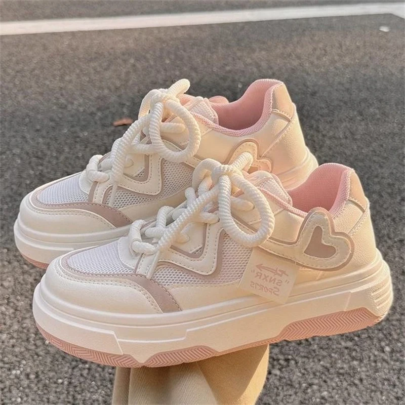 Platform Sneakers for Women Popular autumn Style All-match Womens Trendy School Thick Sole White Pink Shoes lolita sneakers 2024